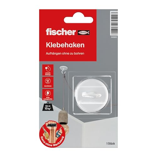 fischer Klebehaken, selbstklebender Wandhaken in Weiß, praktische Aufhängung ohne Bohren, für Badezimmer und Küche geeignet, starker Klebehaken, hält bis zu 10 kg