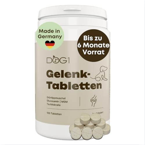 dog1 Gelenktabletten Hund | Hunde Gelenktabletten mit Grünlippmuschel, MSM, Glucosamin & Teufelskralle | Gelenk- & Knorpelschutz für Hunde | Tabletten bei Arthrose | Hohe Akzeptanz | Made in Germany