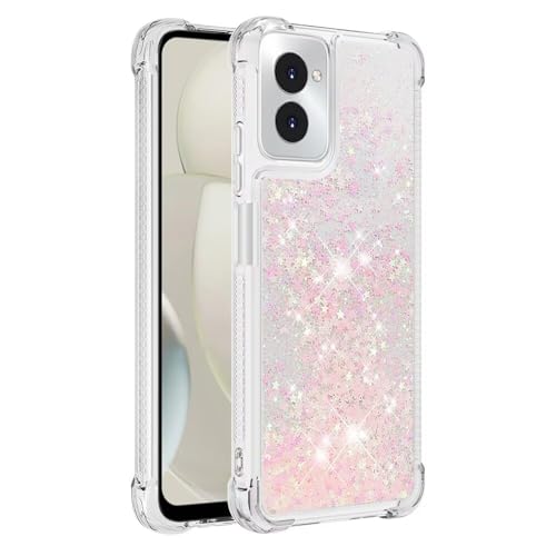 Miagon Bling Fließende Flüssigkeit Hülle für Motorola Moto G Power 5G 2024 Glitzer Schwimmend Schutzhülle Treibsand Stern Herz Durchsichtig Flüssig Silikon Bumper Case