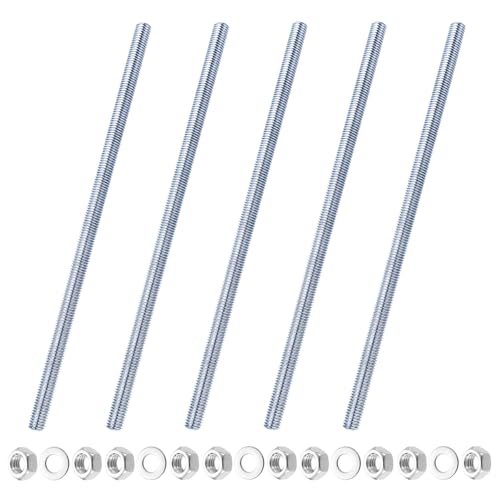 5 Stück Gewindestange m10 Edelstahl, 300 MM Gewindestange, Gewindestange mit Metrischem Vollgewinde mit 10 M10 Muttern und 10 Unterlegscheiben, Gewindestab für Die Maschinen und Möbelherstellung