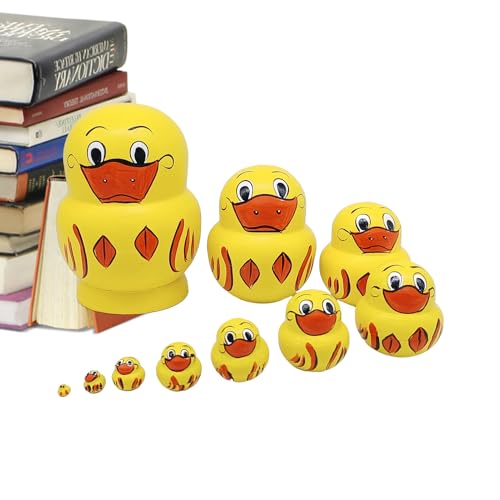 Russische Stapelpuppen-handgefertigte hölzerne Nistfiguren, 10-teiliges Ententhema Set | Klassische -Spielzeugkollektionen für Home Display, Regaldekoration, Kinderzimmer -Spielzimmerdekora