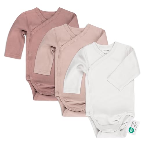LaLoona Wickelbody Langarm 3er Pack - Baby Body Set aus Baumwolle, Langarmbody mit Knöpfen, OEKO-TEX® Standard 100 geprüft - 50-56 - Rosa