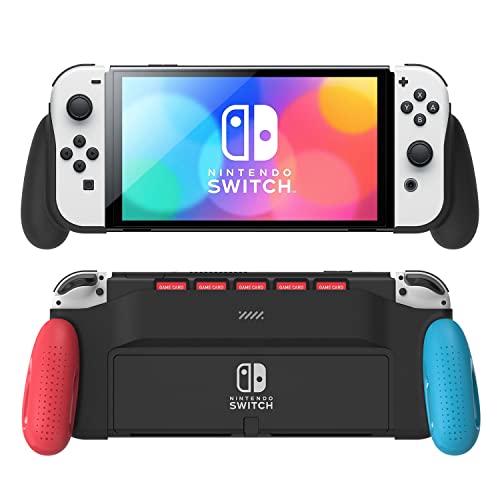 MEQI Grip-Schutzhülle kompatibel mit Nintendo Switch OLED-Modell, einzigartiges verbessertes Design mit 5 Spielschlitzen, bequemes und ergonomisches Griffschalter-Zubehör