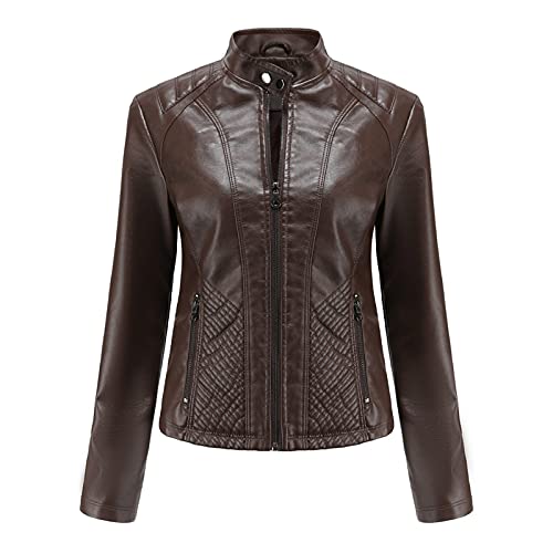 Rumity Female Kunstlederjacke Kunstleder Kunstlederjacke für Damen, Moto-Biker-Mantel mit Reißverschluss,kurze PU-Motorrad-Oberbekleidung Damen Blazer Damen Mantel Herbst