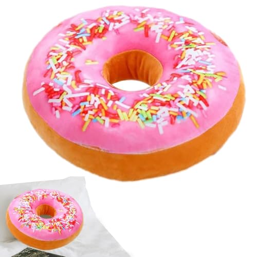 Rundes Donut-Plüschkissen, 40 cm, groß, gefüllt, lustige Streusel, Donut-Lebensmittelkissen für Heimdekoration, Stuhl, Auto, Sofa, lustig, dekoratives Lebensmittelkissen, 3D