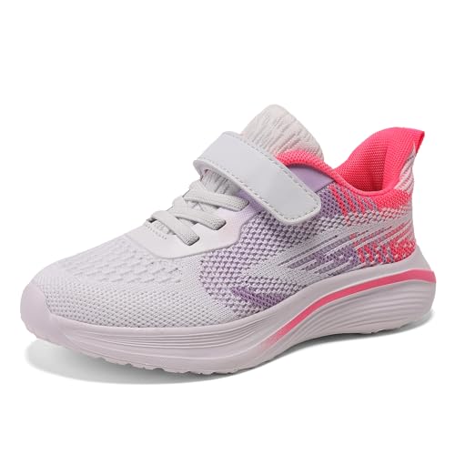 Jawixu Mädchen Turnschuhe Hallenschuhe Kinder Trainer Sportschuhe Kinderschuhe Sneaker Tennisschuhe Freizeitschuhe Outdoor Laufschuhe Lila Rosa 33EU