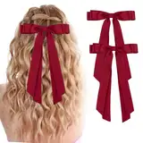 Qianyu 2 Stück Großer Schleife Haarspange Französischer Stoff Haarschleifen Clip Weiche Schleife Satinbandschleifen Hair Bow Haarspangen Metall Bogenknoten Clips für Frauen Mädchen(rot)