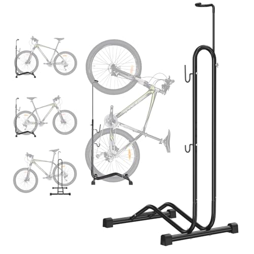 Kegoupdys Fahrradständer Fahrradhalter Boden Freistehend Ständer für Mountainbike und Rennrad Vertikaler/Horizontaler für Platzsparendes Verstauen 3 IN 1 Fahrrad Reparaturständer