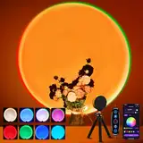 MeRGBW-Home Sunset Lamp Projektor Mehrfarbige, Sonnenuntergang Lampe USB Anschluss, Schaltertaste und APP-Steuerung, 360-Grad-Drehung Sonnenlicht Lampe für Schlafzimmer, Fotografie, Party, Tiktok Live