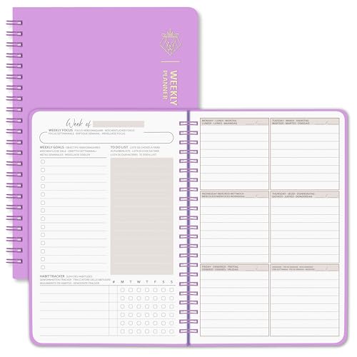 BIROYAL Undatierter Wochenplaner | Terminplaner A5 | wöchentlicher Terminkalender mit To-Do-Liste, großem Notizfeld | 52 Blatt Terminplaner auf Deutsch Ringbuch mit Hardcover