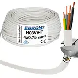 EBROM Kunststoff Schlauchleitung RUND, LED Kabel, Stromkabel, Leitung, Gerätekabel H03VV-F 4x0,75 mm² Farbe: weiß, viele Längen in 5 m Schritten bis 250 Meter 4G0,75 mm2, Ihre Kabellänge: 10 Meter