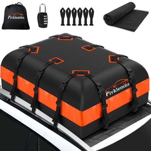 FIVKLEMNZ Dachbox Auto, Dachgepäckträger Tasche, Wasserdicht für alle Fahrzeugdächer mit/ohne Gepäckträger Inklusive Topper Anti-Rutsch-Matte + Verstärkte Gurte +6 Türhaken +Gepäckschloss(21 Kubikfuß)