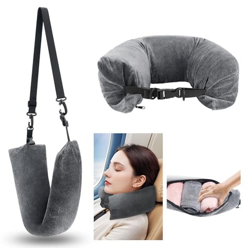 Priksia Nackenkissen Flugzeug, Reisekissen Auto zum Reisen mit Sachen und Kleidung, Befüllbares Clothing Nackenhörnchen Stopfbares Travel Pillow für Reisen, Camping, Büro und Haus(Kein Füllstoff)