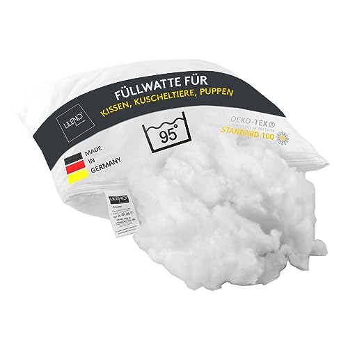 LILENO HOME Füllwatte 1kg im praktischen Vlies Beutel - Füllmaterial u. Füllwatte für Kuscheltiere, Kissen, Basteln - Kissen Füllung waschbar bis 95 °C - perfekt als Watte o. Bastelwatte