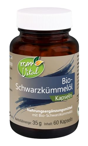 KOPP Vital® Bio-Schwarzkümmelöl Kapseln | 35 g | 60 Kapseln | Rein. Ungefiltert. Bio. Premiumqualität