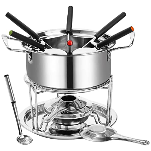 Okllen Edelstahl Fonduetopf Set mit Gabeln, Candy Melting Pot Fondue Set, Käse Fonduetopf für Schokolade, Saucen, Eis, Temperaturregelung