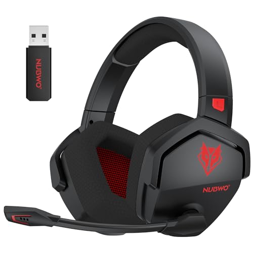 NUBWO G06 Dual Wireless Gaming Headset mit Mikrofon für PS5, PS4, PC, Mobile: 2.4 GHz Wireless + Bluetooth - 100 Stunden - 50mm -Treiber - Rot