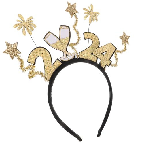 SEWACC Frohes Neues Jahr-Stirnbänder Tiara Glitzernde Pailletten Sterne Stirnband Goldene Quaste Haar-Accessoires Feiertags-Kopfbopper Haarreifen Für 2024 Silvester Partygeschenke