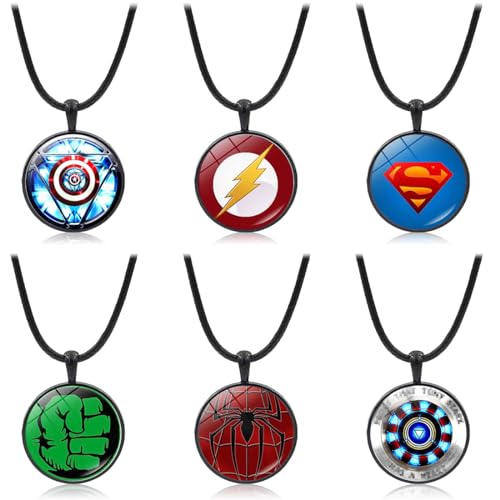 Philoctes 6 Stück Anime Halskette, Spider Halskette Superhelden Kette, Anhänger Halskette Cartoon Schmuck für Jungen Mädchen Anime Fan Geschenk