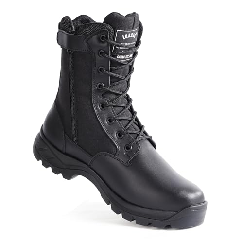 IODSON 8" Durchstichfeste Kampfstiefel Leicht Militär Stiefel Schwarz Springerstiefel Motorradstiefel Einsatzstiefel Herren&Damen mit seitlichen YKK-Reißverschlüssen Schwarz 43