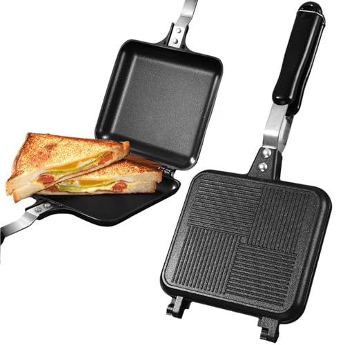 Doppelseitige Bratpfanne, Antihaftbeschichtung Sandwich Maker, Wendepfanne Breakfast Sandwich Maker Mit Verriegelungsgriff, Kleine Pfanne, Tragbar Antihaft-Bratpfanne für Haus, Küche, Frühstück