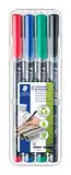 STAEDTLER permanenter Universalstift Lumocolor, wisch- und wasserfest, sekundenschnell trocken, nachfüllbar, Linienbreite 1 mm, 4 Marker in sortierten Farben in stabiler STAEDTLER-Box, 317 WP4