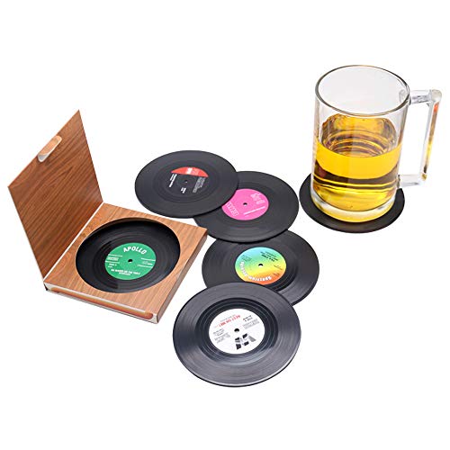 6 Retro Vinyl LP Schallplatten Stil Untersetzer Tasse Matte Rutschfeste Isolierte Kaffee Getränke Matte