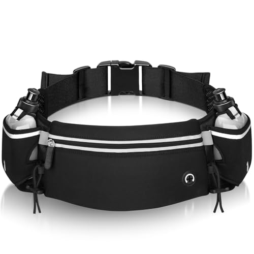 Trinkgürtel Laufen mit Flaschen Schwarz Laufgürtel mit Trinkflasche MTB Trinkgürtel Langlauf/Laufgürtel Mit Trinkflaschen (2x175ml) Bauchtasche Guertel Laufgurt Joggen Running Belt with Water Bottle