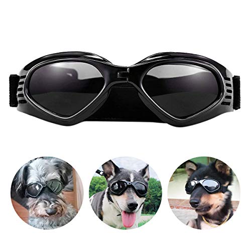 PEDOMUS Hunde Sonnenbrille Verstellbarer Riemen für UV-Sonnenbrillen Wasserdichter Schutz für kleine und mittlere Hunde Schwarz