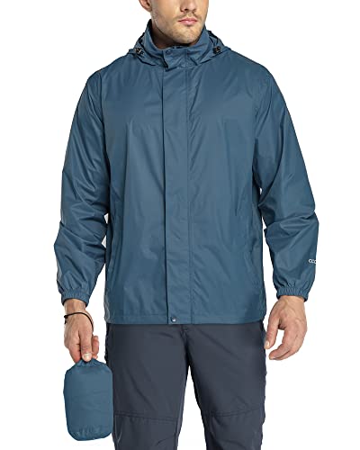 33,000ft Regenjacke Herren Leicht Wasserdicht Faltbare Regenmantel mit Kapuze Fahrrad Rain Windbreaker Windjacke Camping Outdoor Tiefes Blau M