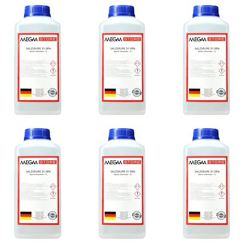 Megaa store Salzsäure 31-38% | 1L bis 20L Perfekt für Aquarien Sanitäranlagen und Schweißarbeiten Reinigung Labor