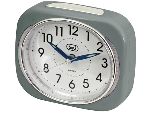 Trevi Retro Nachttischwecker Reisewecker mit LED-Hintergrundbeleuchtung und leisem Sweep-Sekundenzeiger, grau, 10 x 3,6 x 8 cm