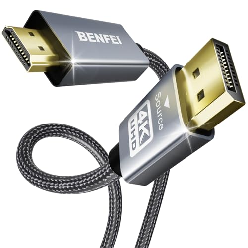 BENFEI 4K DisplayPort auf HDMI Kabel 1,8M [Geflochten, Aluminiumhülse], unidirektionales DisplayPort-Computer zu HDMI-Monitor, DP 1.2 zu HDMI 1.4 kompatibel mit HP ThinkPad AMD NVIDIA Desktop