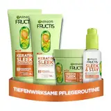 Garnier Fructis Keratin Sleek Pflegeset mit Shampoo, Spülung, Maske und Serum, Mit Arganöl und Keratin-Sleek Komplex für trockenes und zu Frizz neigendes Haar