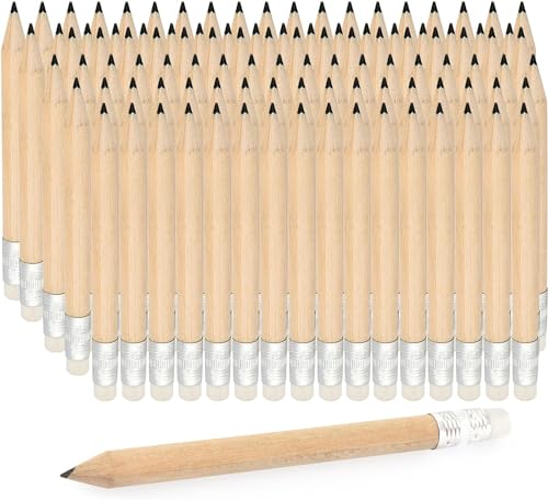 KUKURULLO Mini Bleistifte mit Radiergummi – 100 Stück, 10 cm, Fertig Gespitzt, Mitgebsel Kindergeburtstag, Gastgeschenke, Golfbleistifte, Werbegeschenke, Bleistifte Set für Büro, Schule & Events