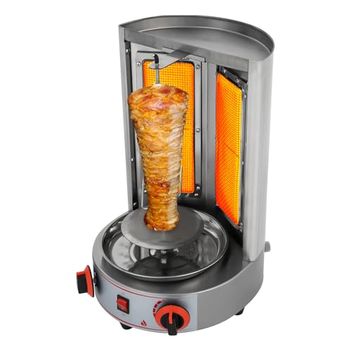 Dönergrill,4300W Gas Vertikaler Broiler Döner Dönergrill,Hochdichte Wabengrillgitter mit Einem um 360° Drehbaren Grill für Geeignet Zum Grillen von Rind,Schwein,Huhn, Wurst