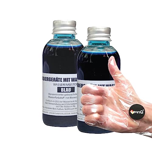 LevinQ Rudergerät Tankwasserfarbe Jahrespackung Blau 2 x 55ml mit Handschuhe um Flecken ihre Haut zu verhindern fur Wasserrudergerätetanks wie EIN Water Rower.