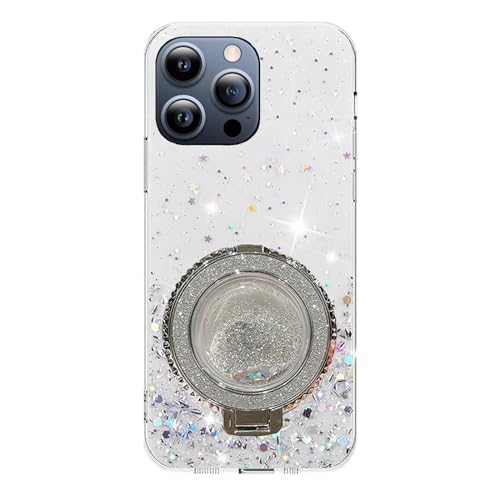 Rnrieyta Miagon Treibsand Ständer Hülle Glitzer für iPhone 12 Pro Max,Cute Dünn Crystal Schutzhülle Weiches Bling Transparent Case Bumper mit Flüssig Halter Kickständer