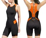 Triathlonanzug für Damen, Einteiler, ärmellos, Tri-Anzug, gepolstert, schnelltrocknend, Abnehmen, für Laufen, Schwimmen, Radfahren, Schwarz/T-Orange, S