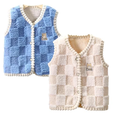 ACMEDE 2 Stück Baby Kleinkind Kinder Jungen Fleece Westen gr. 74/80/86/92/98/104/116 Herbst Winter Gilet Bodywarmer Steppweste verdickte ärmellose Jacke Kinderweste, 6 Monate-5 Jahre