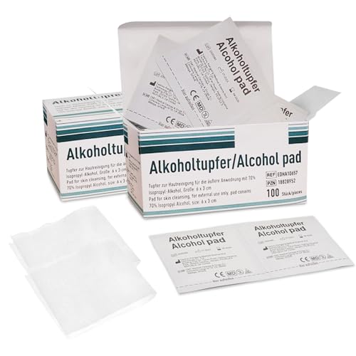 Alkohol-Vorbereitungspads, 70% Isopropylalkohol, 200 Stück, Erste-Hilfe-Alkoholtupfer, einzeln verpackt, Alkoholtupfer für allgemeine Reinigung, 2-lagig, chirurgische Alkoholtupfer