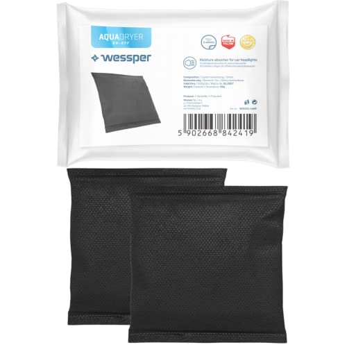 Wessper AQUADRYER ON-Off 2X Auto-Entfeuchter | Schwarz, Kleines Entfeuchter Kissen (2x50 g) Entfeuchter Gegen Beschlagene Scheinwerfer | Trockenmittel aus Naturgranulat Autoinnenraum und Scheinwerfer