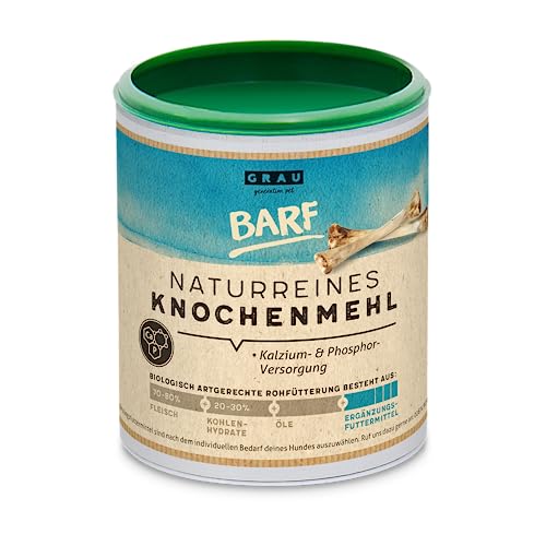 GRAU - das Original - 100 % Naturreines Knochenmehl vom Rind, natürliches Calcium für Knochenaufbau & Gelenke, 1er Pack (1 x 400 g), Ergänzungsfuttermittel für Hunde & Katzen