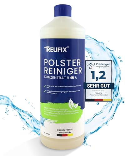 Treufix - Polsterreiniger Konzentrat für Sofa, Couch & Matratzen - Effektives Teppich Reinigungsmittel 1L - Geeignet für Waschsauger, Nasssauger und Handreinigung inkl. E-Book - Made in DE