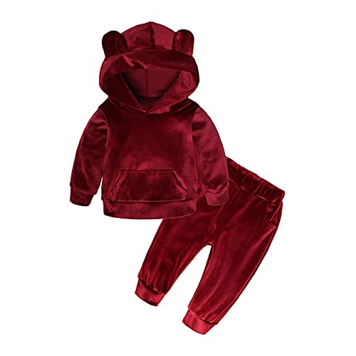 Alvivi Baby Jogginganzug Kapuzenpullover mit Jogginghose Langarm Samt Flauschig Hausanzug Kinder Hoodie Bekleidung Sportanzug Wf Weinrot 98-104