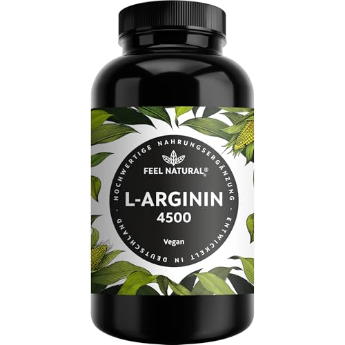 L-Arginin - 365 vegane Kapseln - 4500mg pflanzliches L Arginin HCL aus Fermentation (davon 3750mg pures L-Arginin) je Tagesdosis - Hochdosiert, ohne Zusätze, laborgeprüft, in Deutschland produziert