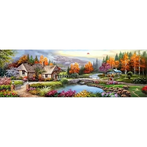 SHEGZHUC 110x50cm Diamond Painting Landschaft Herbst Diamond Painting Ländliches Haus Europäisch Diamond Painting Groß XXL Diamant Malerei Kunst Stickerei Kreuzstich Bilder Geschenk Wanddekoration