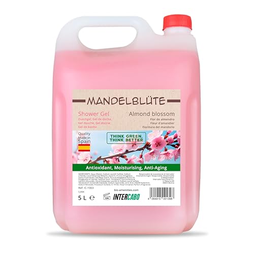 Intercabo Duschgel Mandelblüte 5L Kanister – flüssiges Badegel mit Mandelblütenduft – Nachfüllkanister für Spendersysteme – Duschgel für Hotels, Pflegeeinrichtungen und Gemeinschaftsduschen