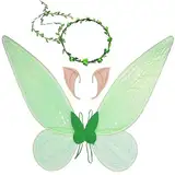 Feenflügel Schmetterlingsflügel mit Elfenohren Blumenkranz Erwachsene Flügel Kostüm Kinder Prinzessinnenflügel Damen Mädchen Flügel Kostüm Wings für Weihnachts Karneval Geburtstags Cosplay Party