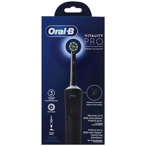 Oral-B Vitality Pro Elektrische Zahnbürste/Electric Toothbrush, 3 Putzmodi für Zahnpflege & Protect X Clean Zahnbürstenkopf, Geschenk Mann/Frau, Designed by Braun, schwarz, 1 stück (1er Pack)